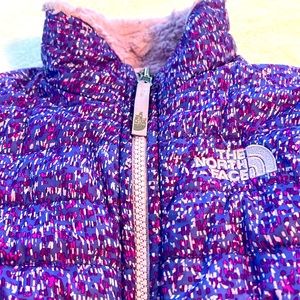 The North Face, l/s poly hooded reversible Mossbud Swirl coat jacket size XS